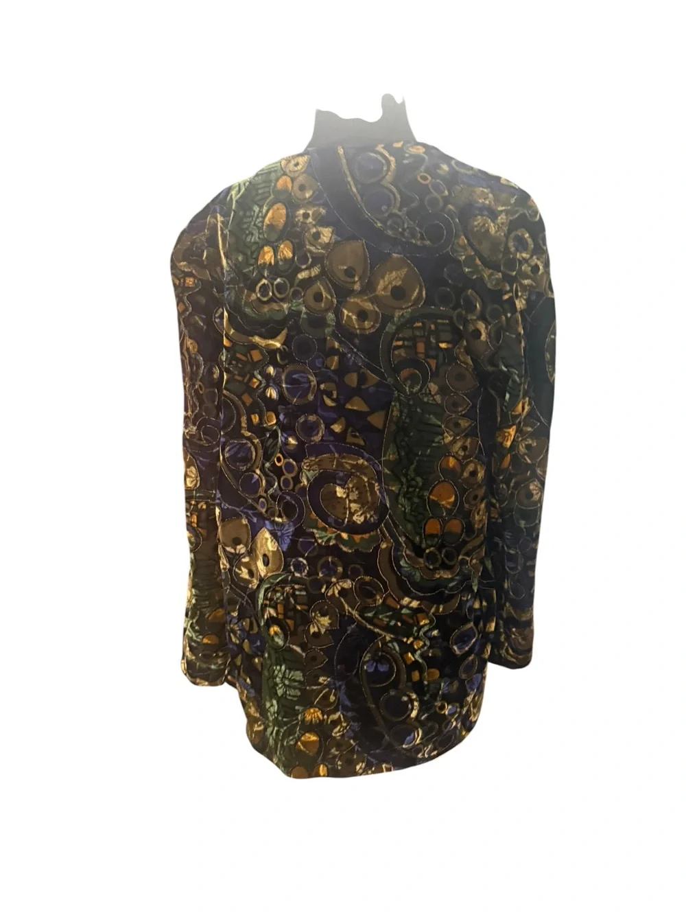 Vintage Velvet Burnout Open Front Jacket Metallic Abstract Art Blazer Small USA